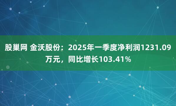 股巢网 金沃股份：2025年一季度净利润1231.09万元，同比增长103.41%